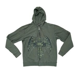 VTG y2k cross knife print zip up hoodie grunge goth‎ emo XL